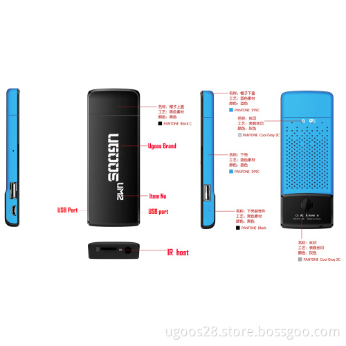 Ugoos Um2 Android TV Dongle-2 X USB Port Quad Core Cortex Rk3188 Android4.2+Bt4.0+2GB+8GB Flash Smart TV Stick